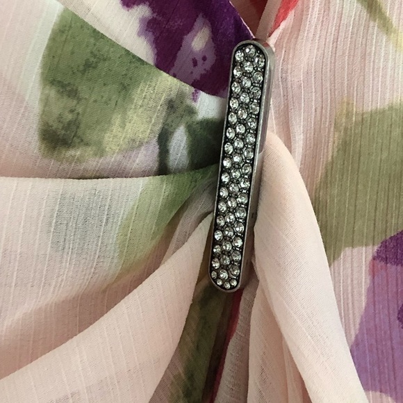 Lauren Ralph Lauren Pink Floral Georgette Gown Gathered Gem Waist Size 2 - Picture 10 of 12